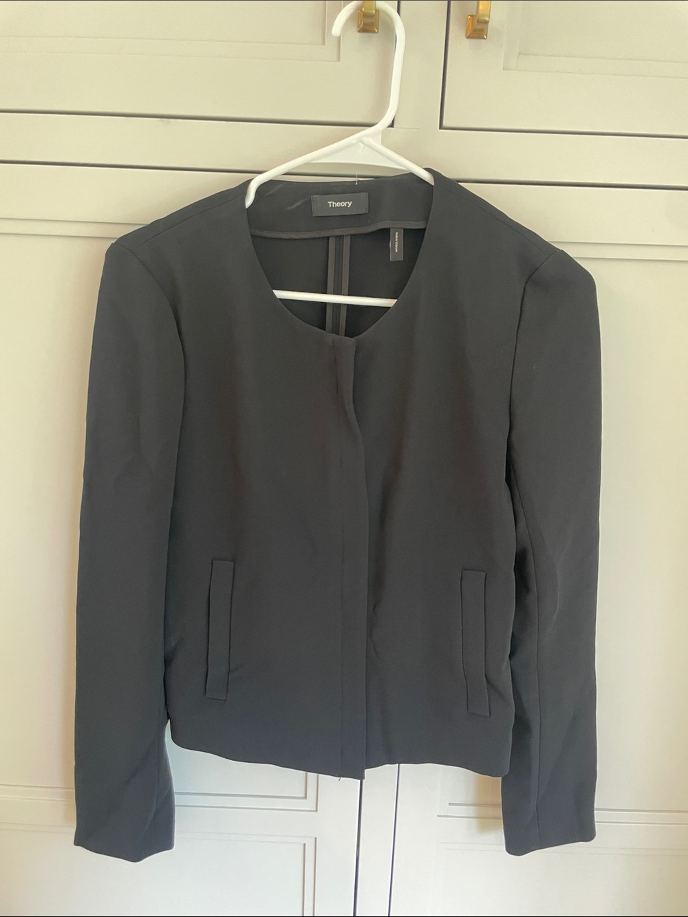 Theory Black Collarless Blazer Jacket